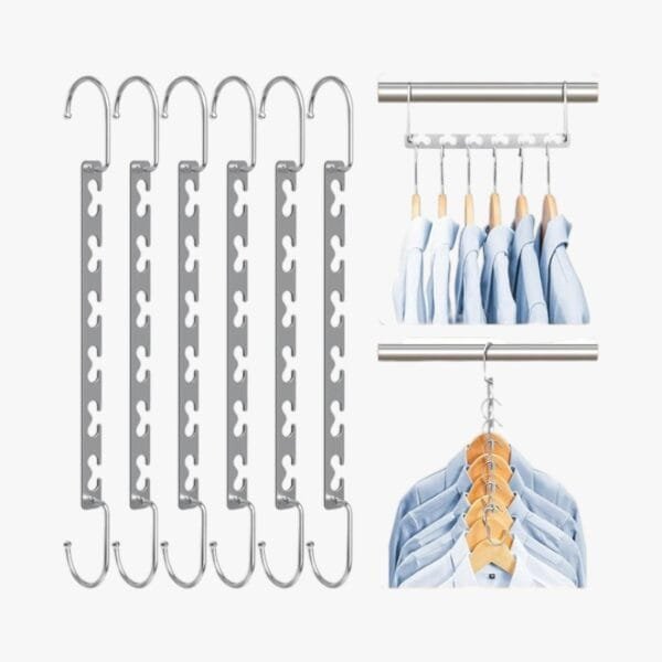 Optimiza el espacio de tu armario con la Percha de Metal con Gancho Mágico. Su diseño multifuncional con 6 agujeros te permite colgar varias prendas en una sola percha, manteniendo la ropa organizada y sin arrugas. 🔹Características destacadas: ✅ Ahorro de espacio: Su diseño vertical maximiza el espacio en el armario. ✅ 6 agujeros para colgar ropa: Ideal para camisas, pantalones, bufandas y más. ✅ Material resistente: Fabricada en acero inoxidable duradero y resistente al óxido. ✅ Diseño versátil: Se puede usar de forma horizontal o vertical según la necesidad. 📌Especificaciones: 📏 Tamaño: 37 cm 🛠 Material: Acero inoxidable / Hierro 📦 Contenido del paquete: ✔ 1 x Percha de acero inoxidable 💡Estas perchas de metal multifuncionales son perfectas para organizar tu ropa y aprovechar al máximo cada rincón de tu armario.
